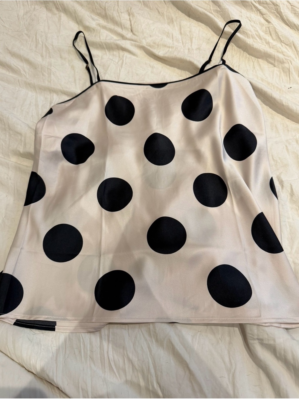Victoria's Secret Black Polka Dot Satin Cami on Cream